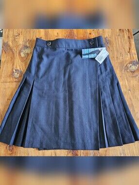 American Apparel Navy Pleated Mini Skirt with Button Waist